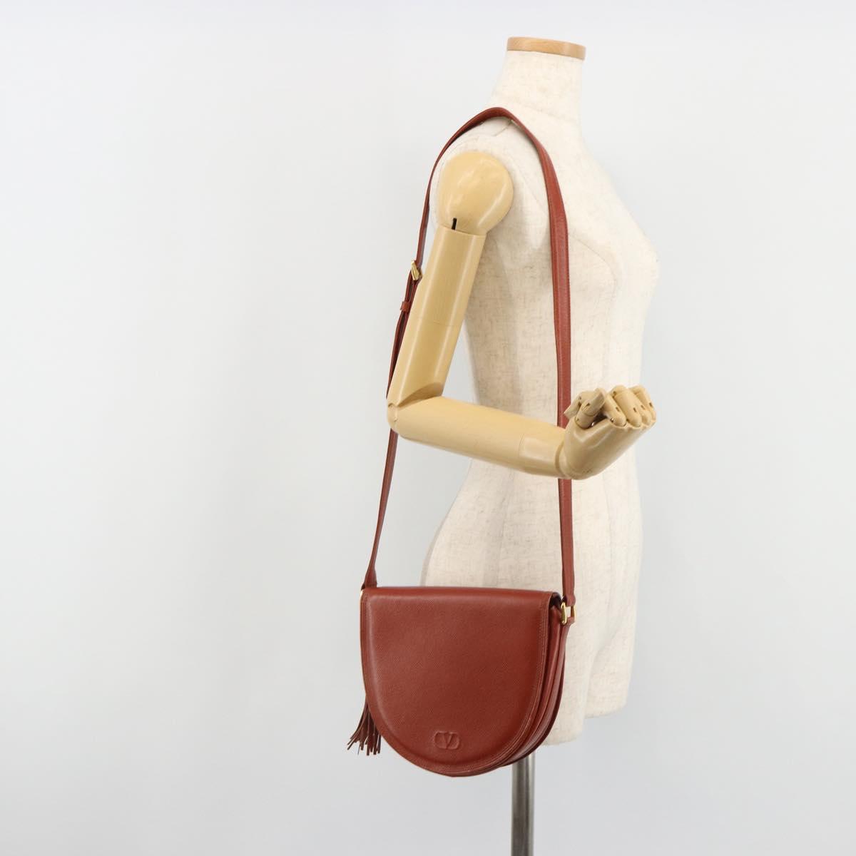 VALENTINO Shoulder Bag Leather Brown Gold Auth bs35646A