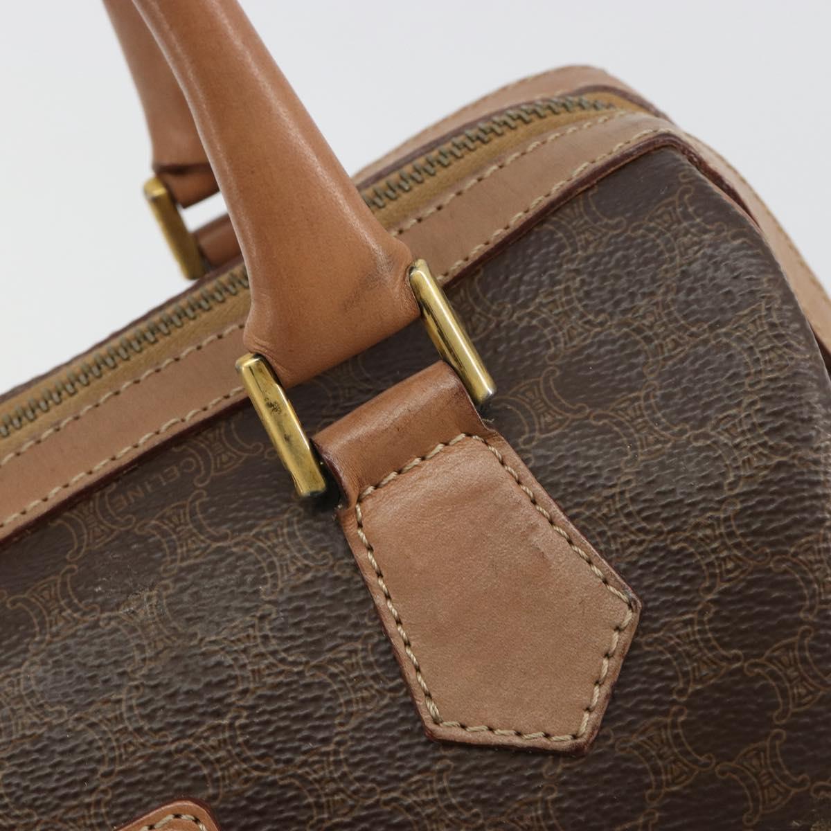 CELINE Macadam Canvas Hand Bag PVC Leather Brown Gold Auth bs35649