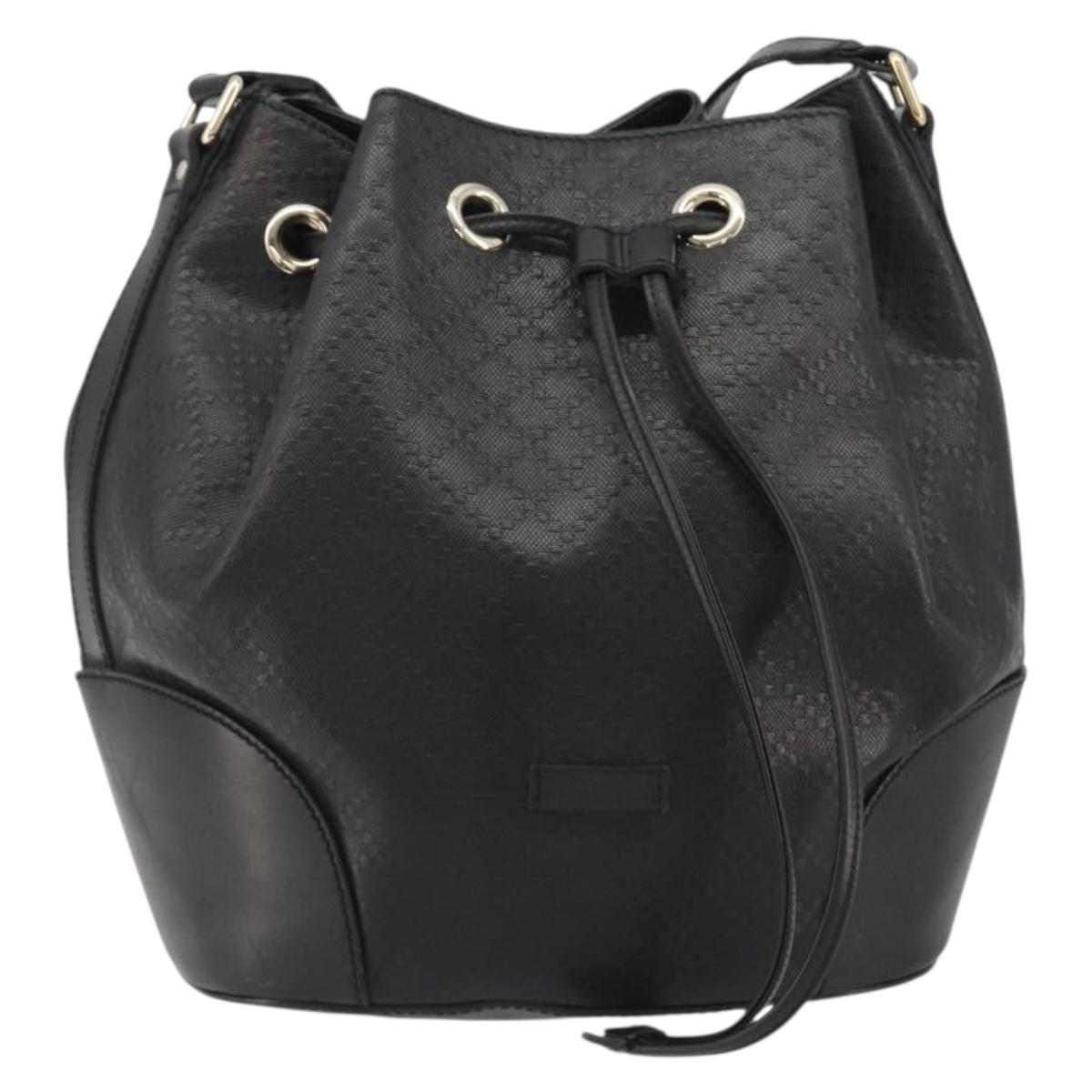 GUCCI Purse Shoulder Bag Leather PVC Black Gold 354228 Auth bs35651