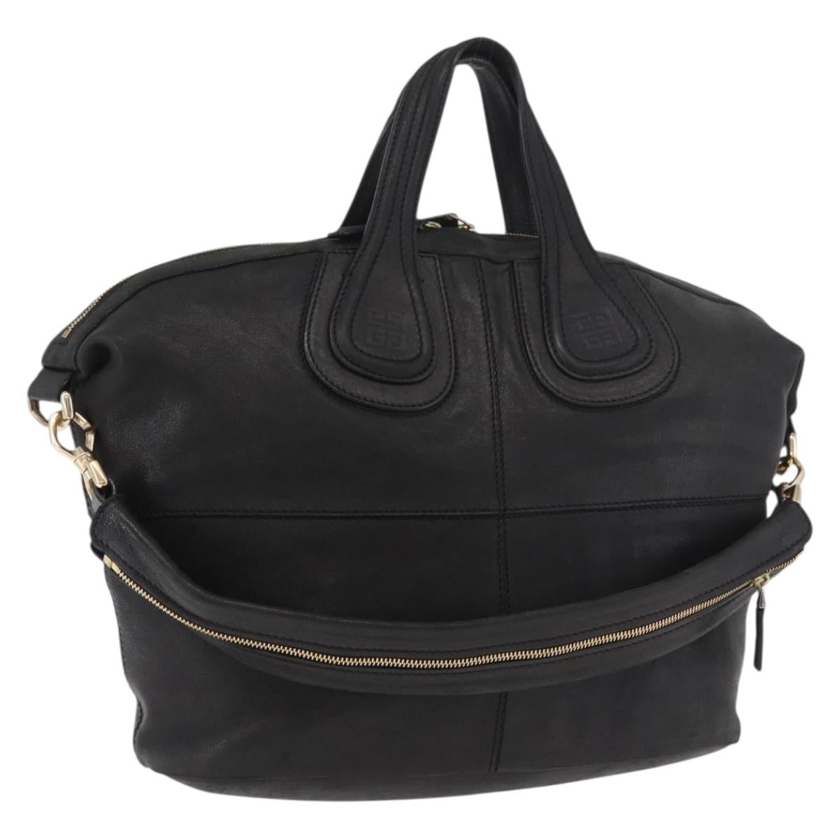 GIVENCHY Nightingale Hand Bag Leather 2way Black Gold Auth bs35652