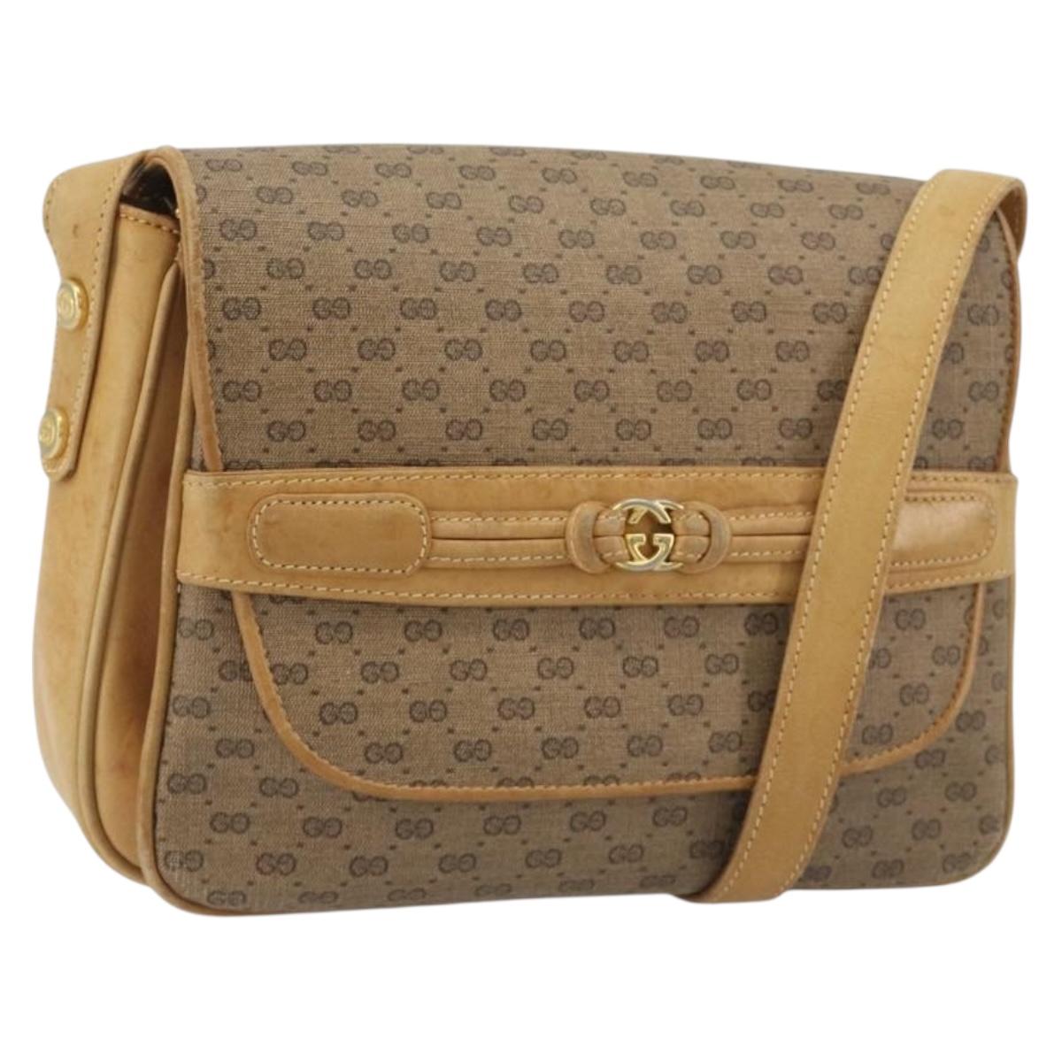 GUCCI Micro GG Supreme Shoulder Bag PVC Beige Gold Auth bs35653