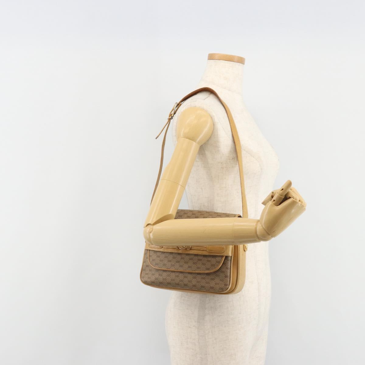 GUCCI Micro GG Supreme Shoulder Bag PVC Beige Gold Auth bs35653