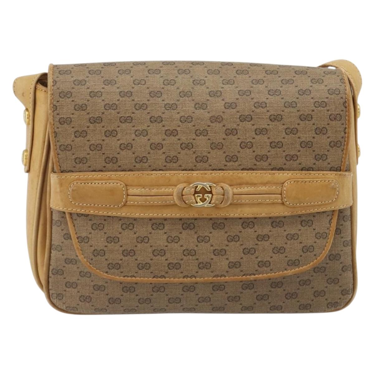 GUCCI Micro GG Supreme Shoulder Bag PVC Beige Gold Auth bs35653
