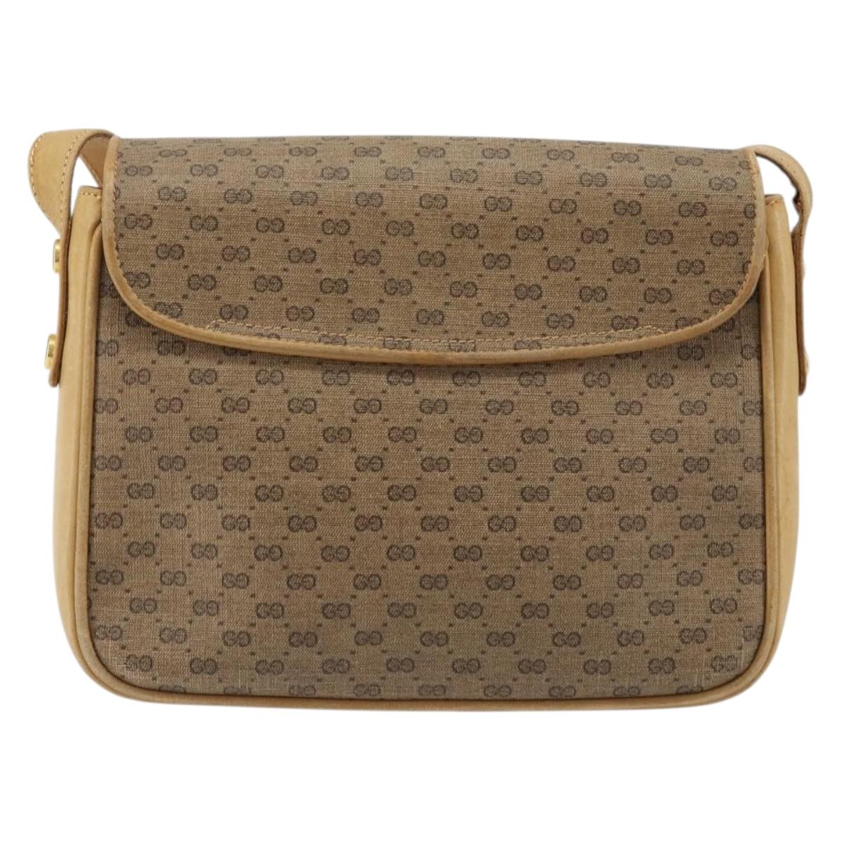 GUCCI Micro GG Supreme Shoulder Bag PVC Beige Gold Auth bs35653