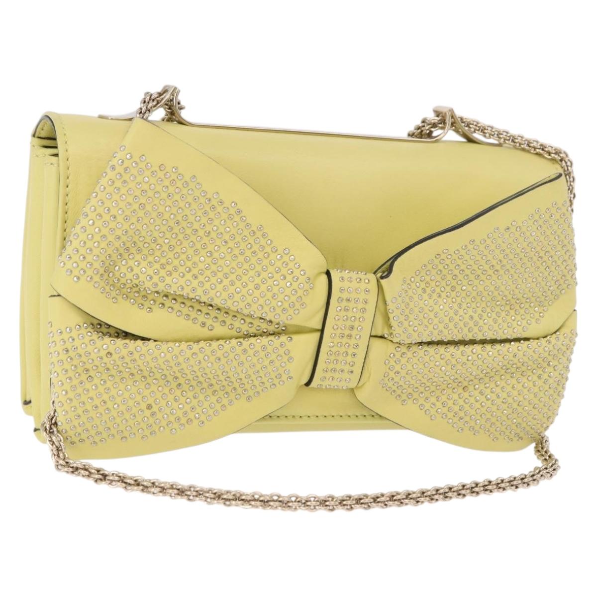 VALENTINO Chain Shoulder Bag Leather Yellow Gold Auth bs35654V