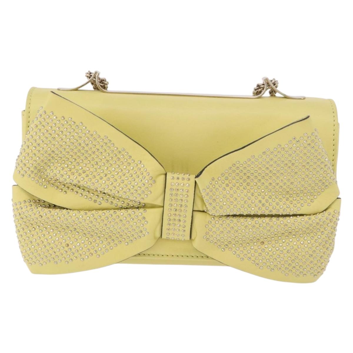 VALENTINO Chain Shoulder Bag Leather Yellow Gold Auth bs35654V