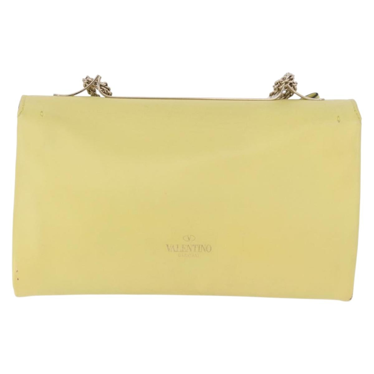 VALENTINO Chain Shoulder Bag Leather Yellow Gold Auth bs35654V