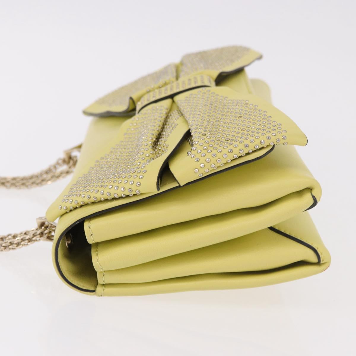 VALENTINO Chain Shoulder Bag Leather Yellow Gold Auth bs35654V
