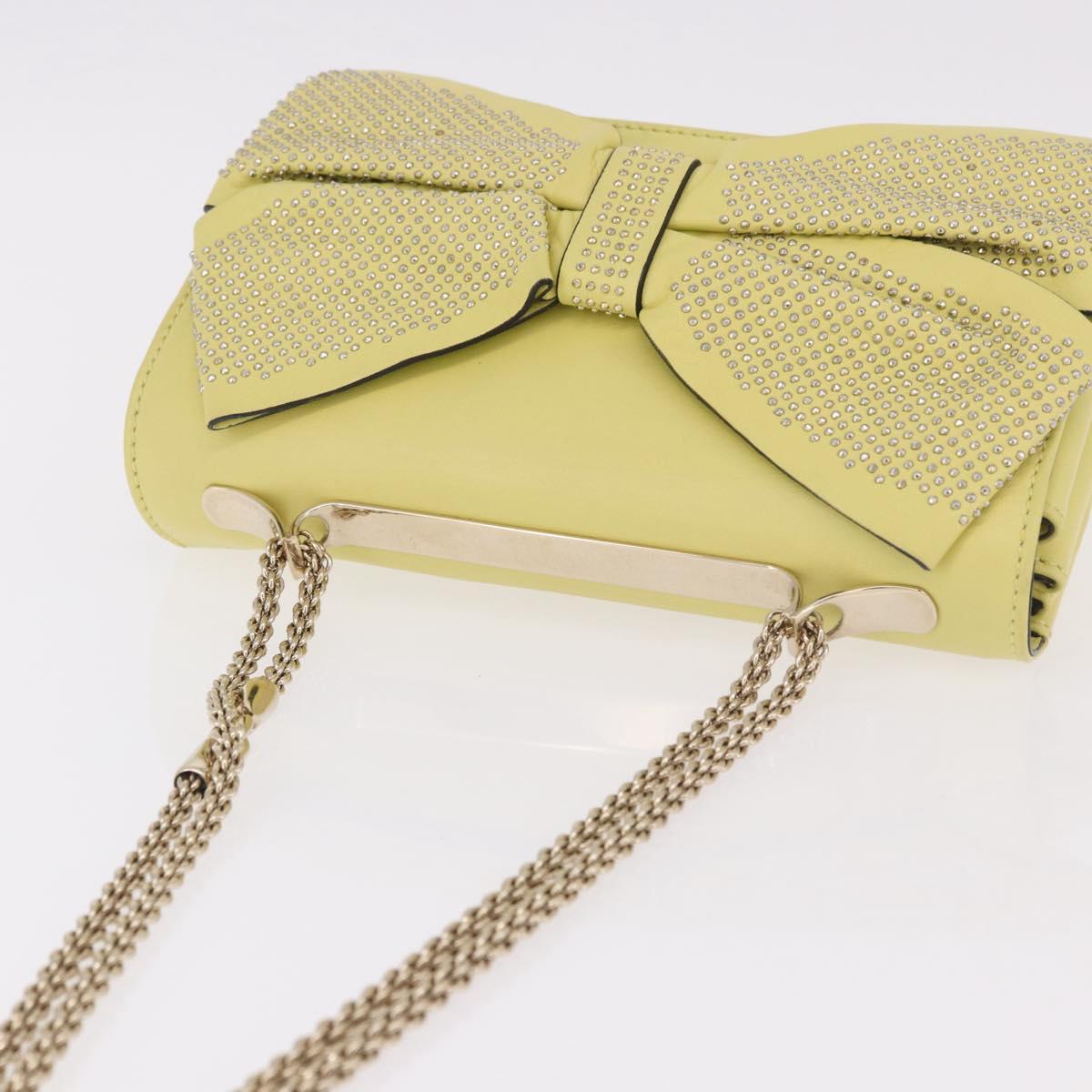 VALENTINO Chain Shoulder Bag Leather Yellow Gold Auth bs35654V