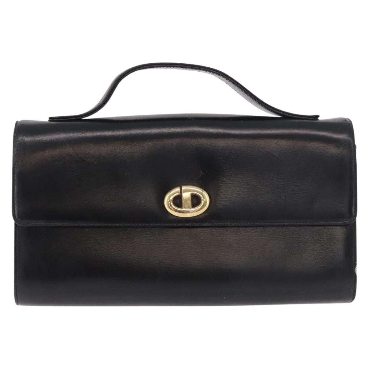 Christian Dior Hand Bag Leather Black Gold Auth bs35657
