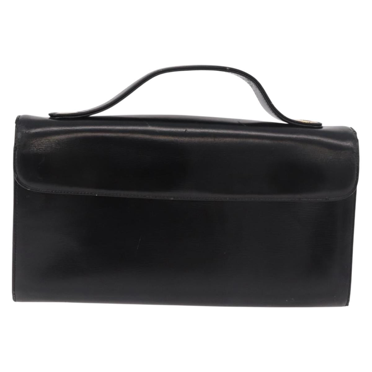 Christian Dior Hand Bag Leather Black Gold Auth bs35657