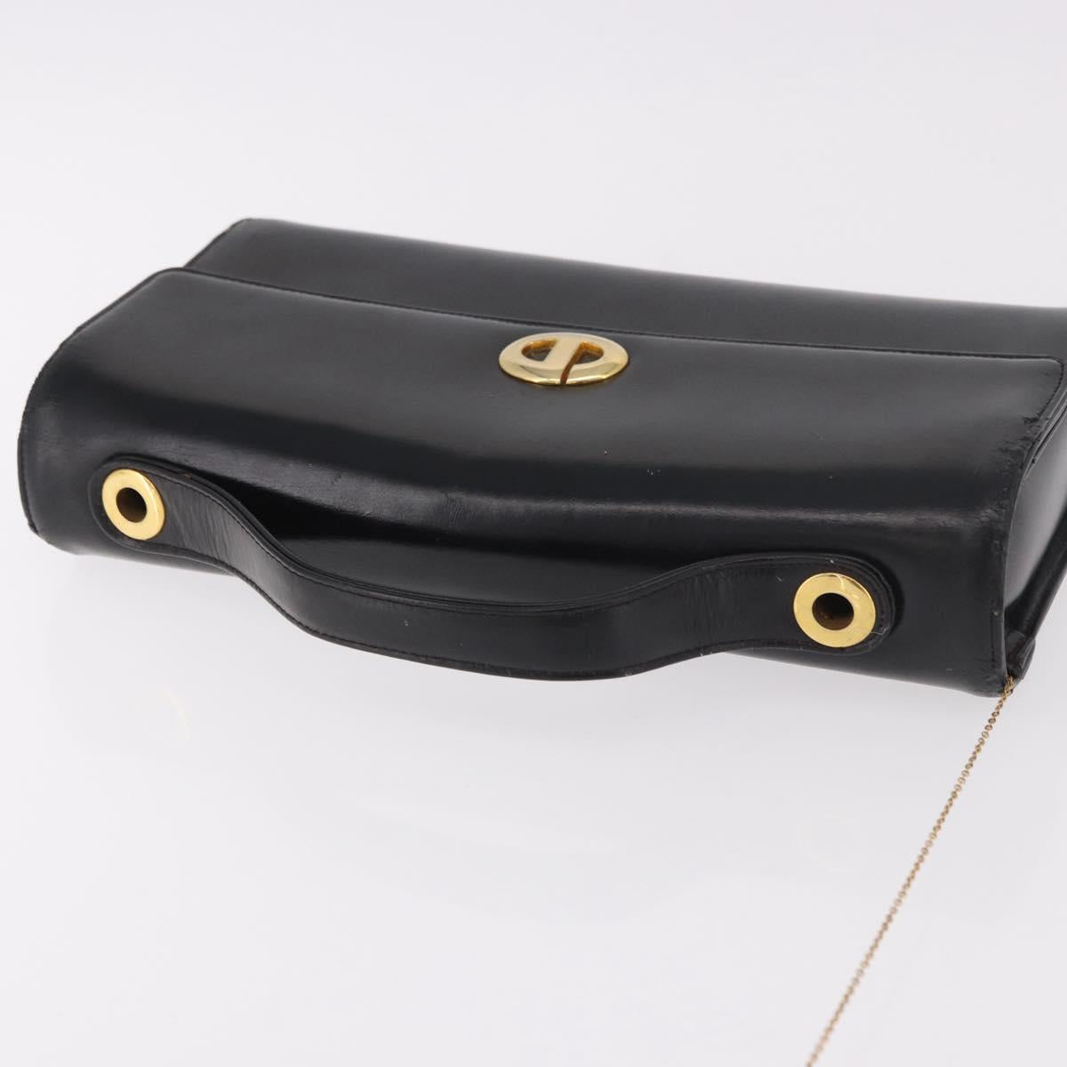 Christian Dior Hand Bag Leather Black Gold Auth bs35657