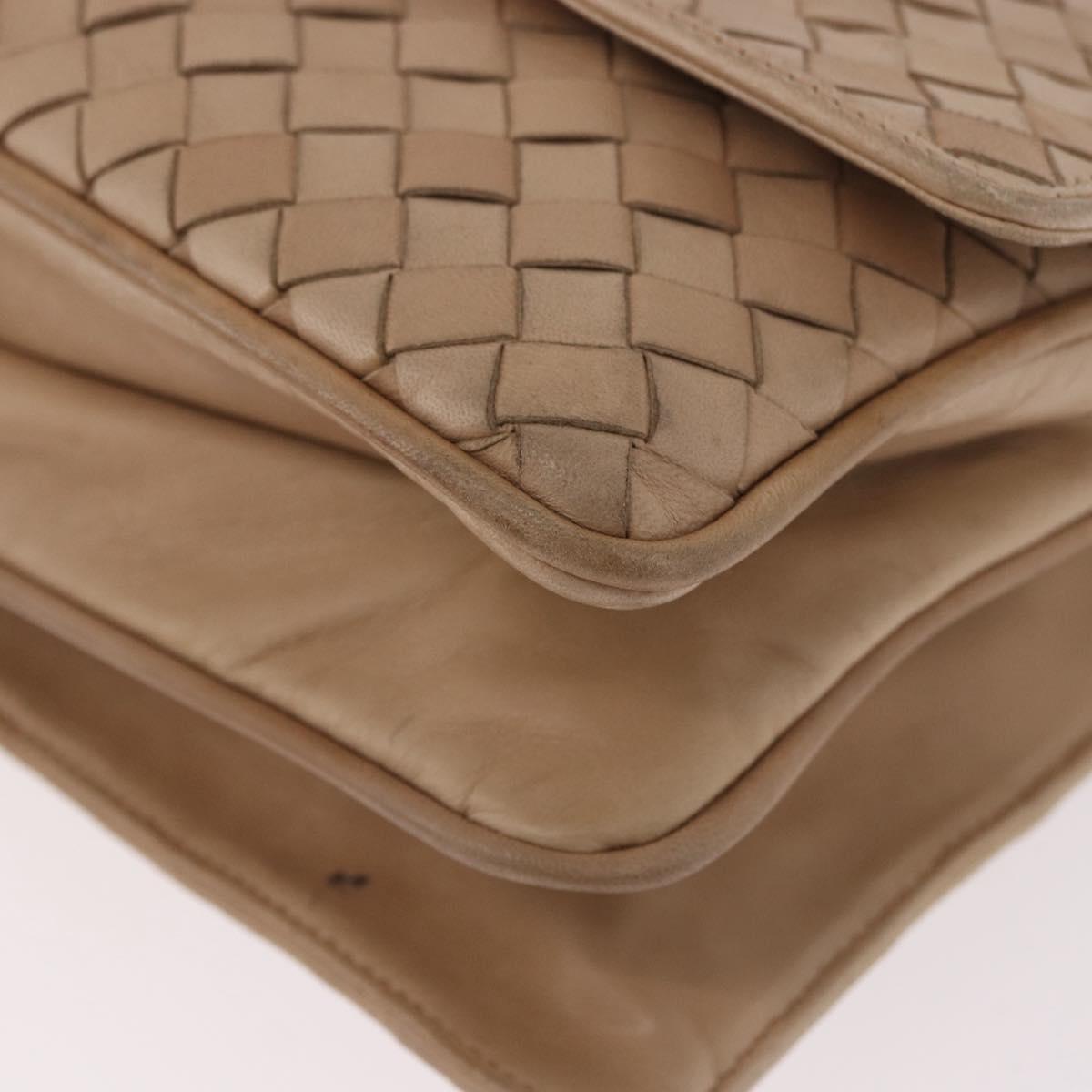 BOTTEGA VENETA INTRECCIATO Shoulder Bag Leather Beige Gold Auth bs35659
