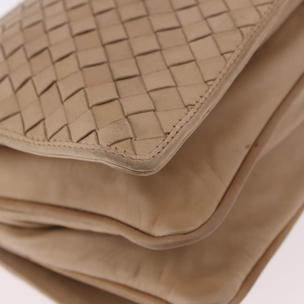 BOTTEGA VENETA INTRECCIATO Shoulder Bag Leather Beige Gold Auth bs35659