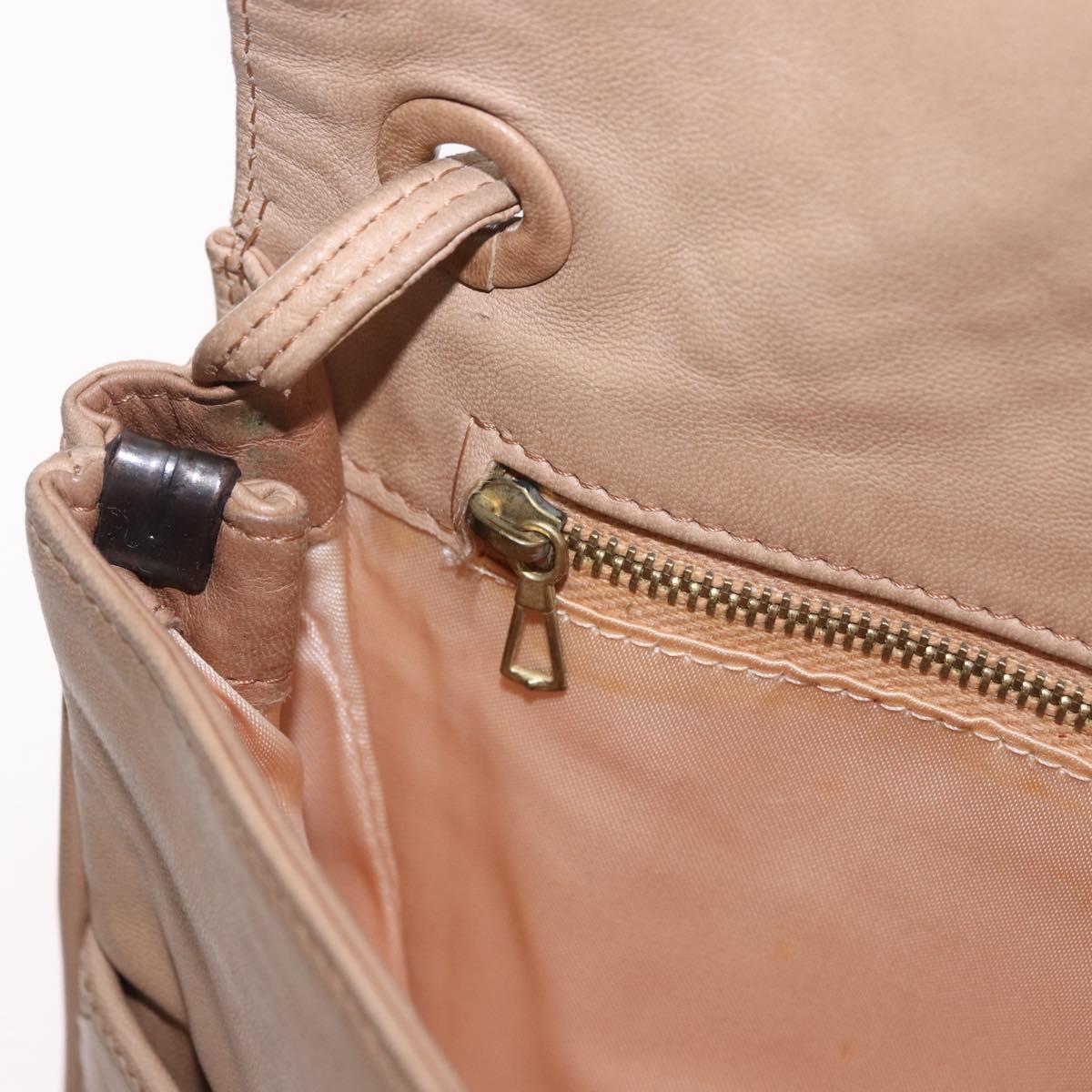 BOTTEGA VENETA INTRECCIATO Shoulder Bag Leather Beige Gold Auth bs35659
