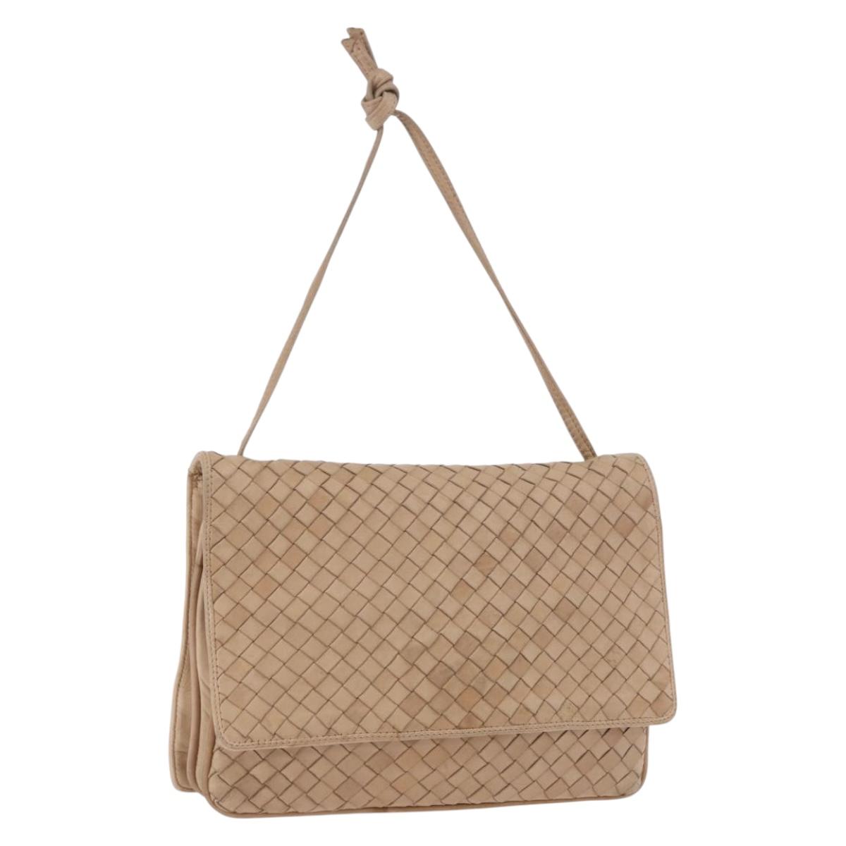 BOTTEGA VENETA INTRECCIATO Shoulder Bag Leather Beige Gold Auth bs35659