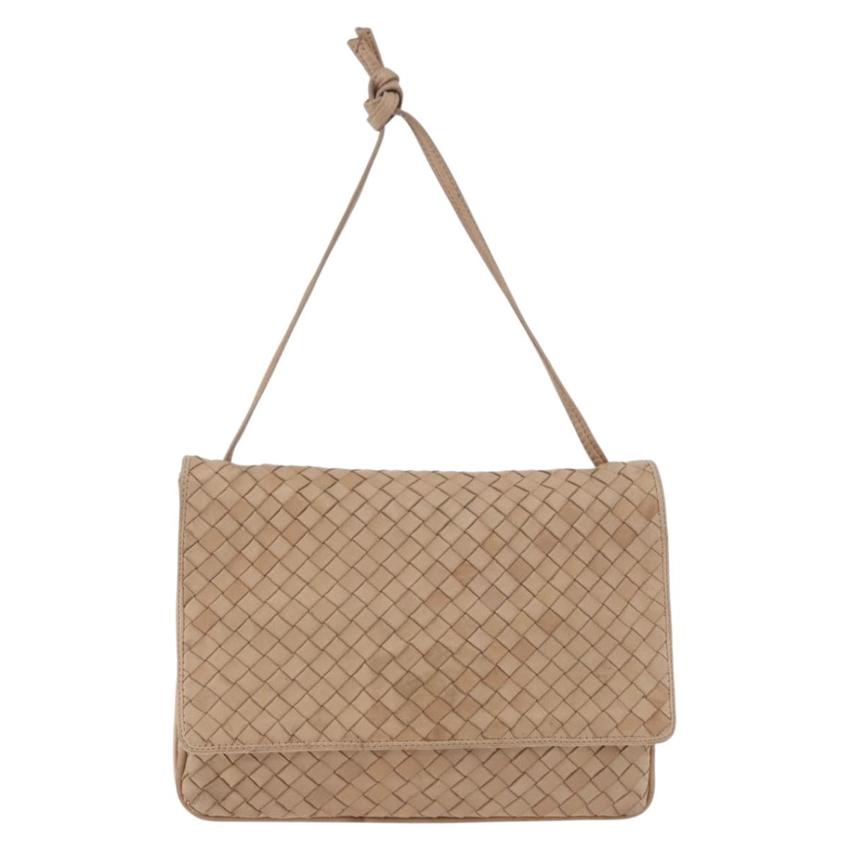 BOTTEGA VENETA INTRECCIATO Shoulder Bag Leather Beige Gold Auth bs35659