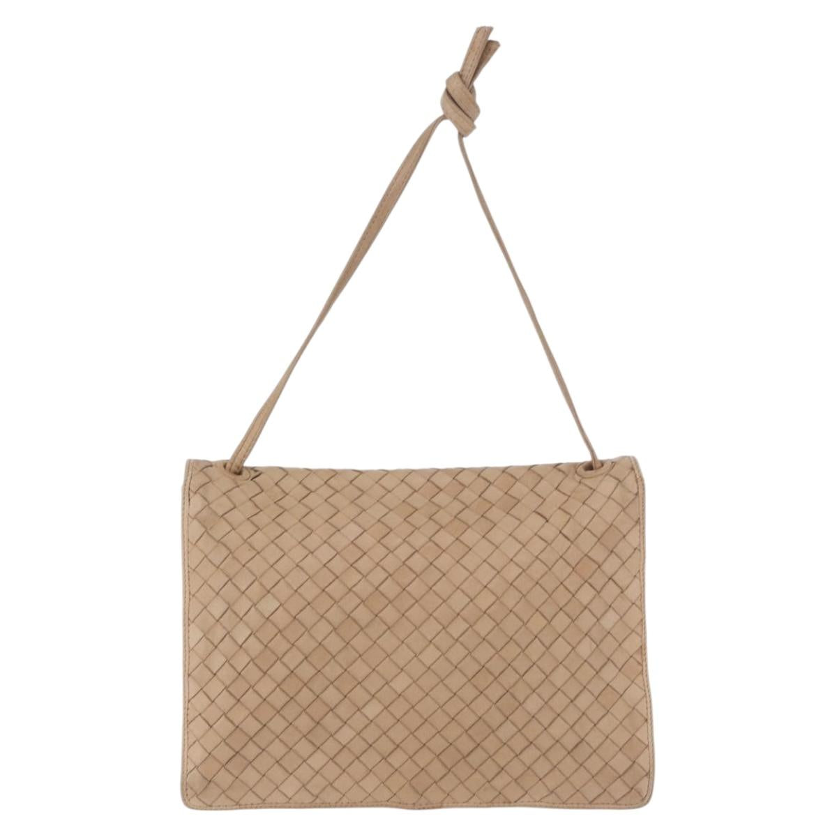 BOTTEGA VENETA INTRECCIATO Shoulder Bag Leather Beige Gold Auth bs35659