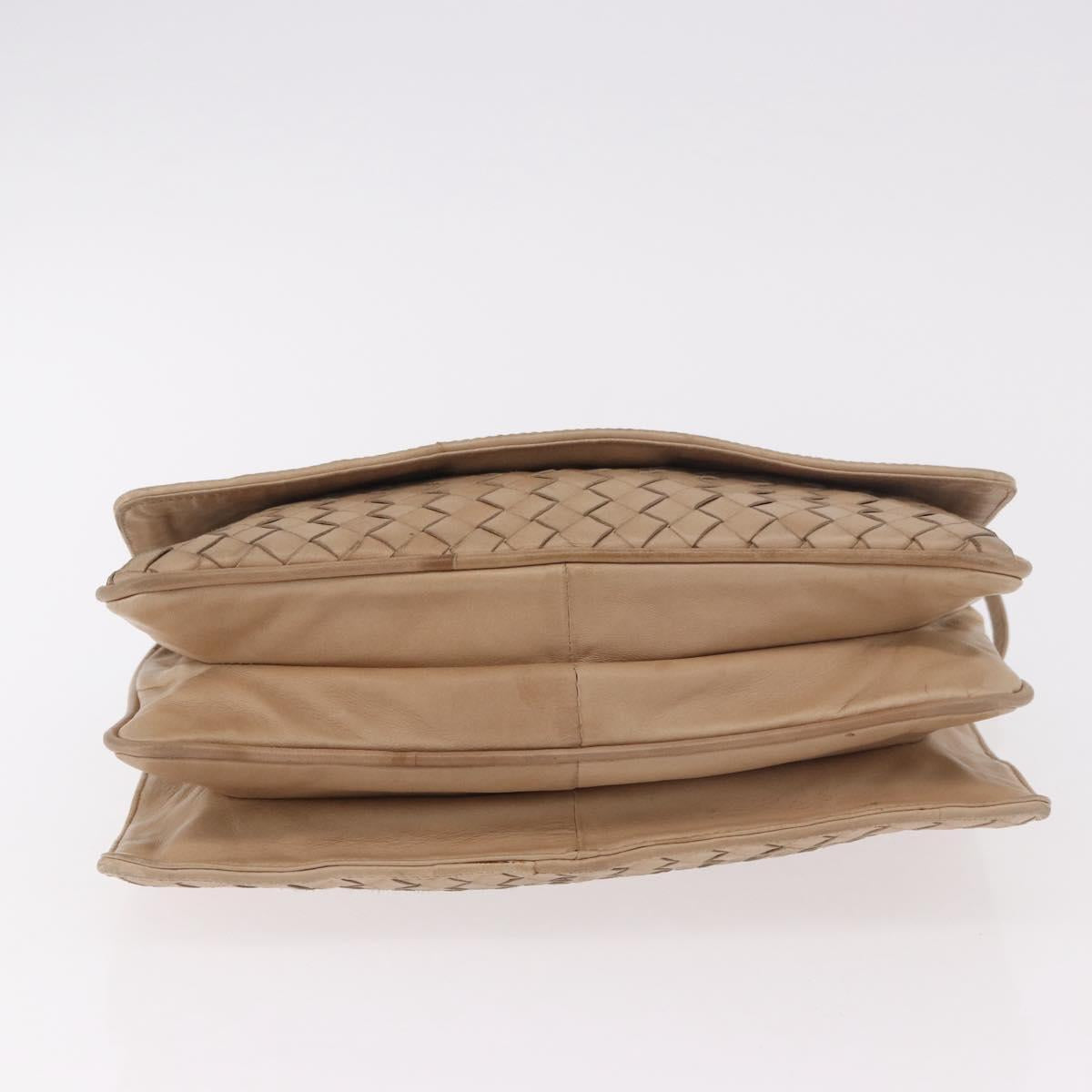 BOTTEGA VENETA INTRECCIATO Shoulder Bag Leather Beige Gold Auth bs35659