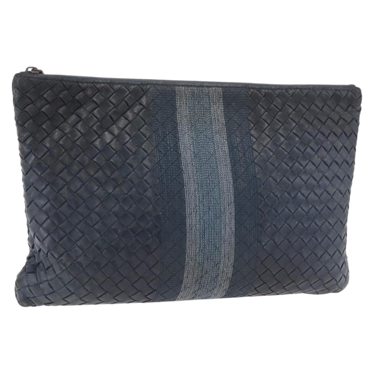 BOTTEGA VENETA INTRECCIATO Clutch Bag Leather Navy Auth bs35660
