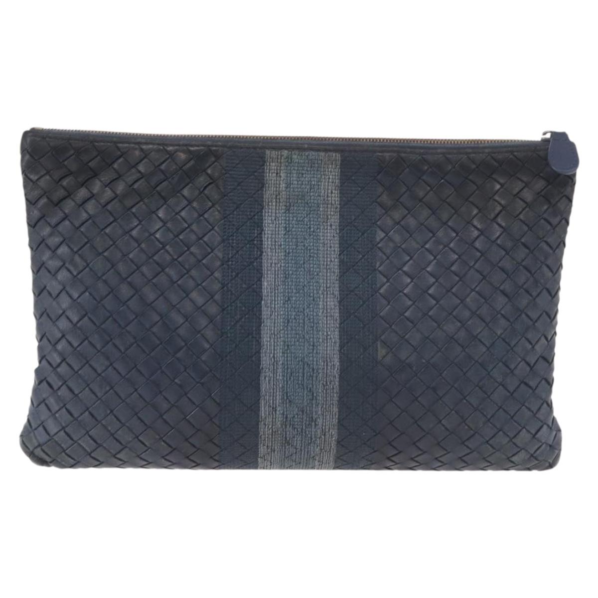 BOTTEGA VENETA INTRECCIATO Clutch Bag Leather Navy Auth bs35660