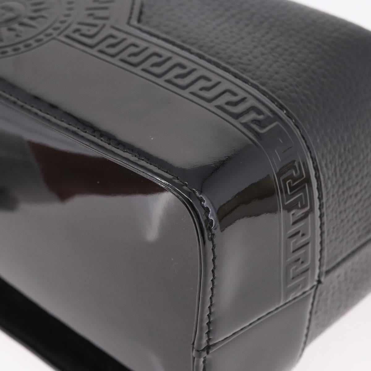VERSACE Chain Hand Bag Leather Black Gold Auth bs35661A