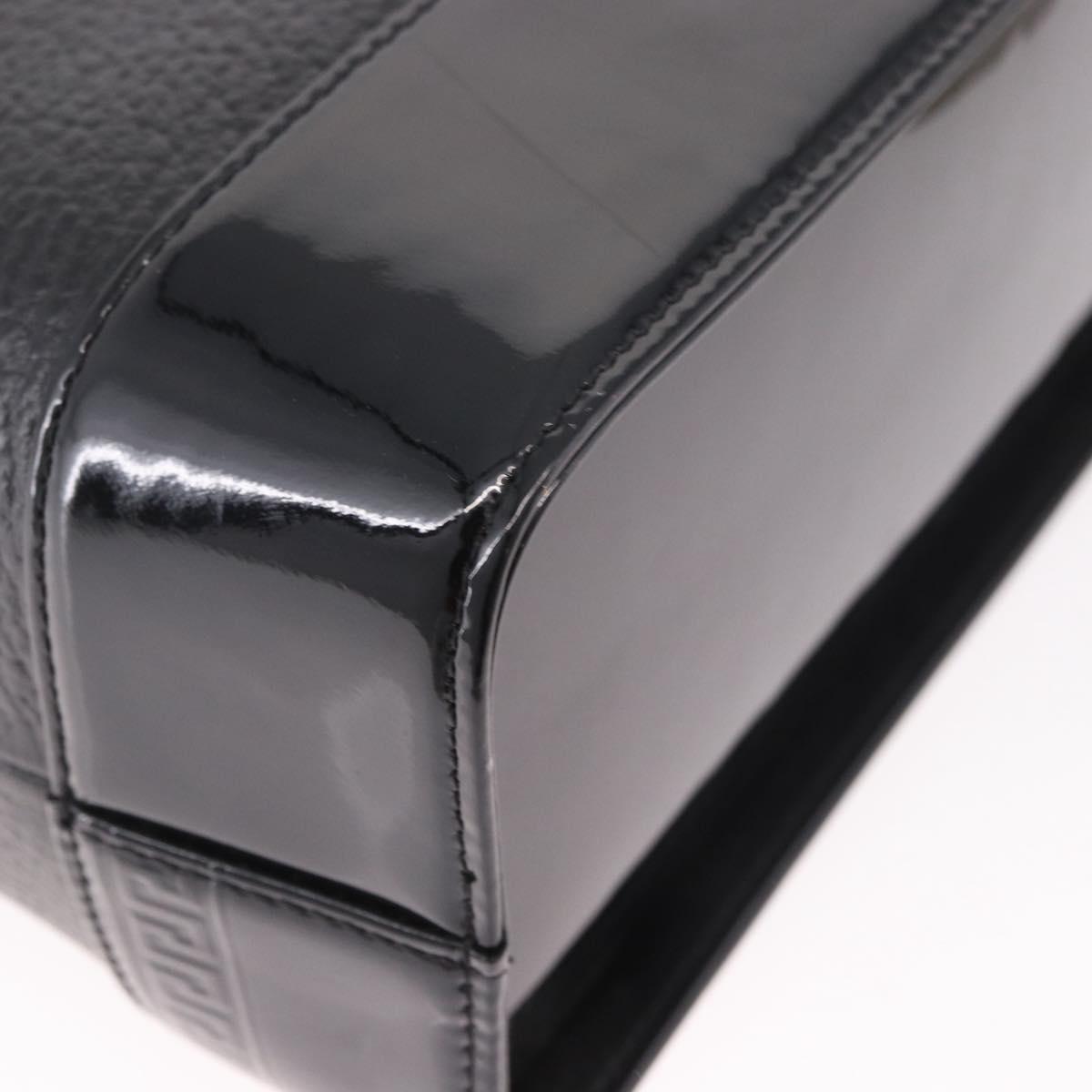 VERSACE Chain Hand Bag Leather Black Gold Auth bs35661A