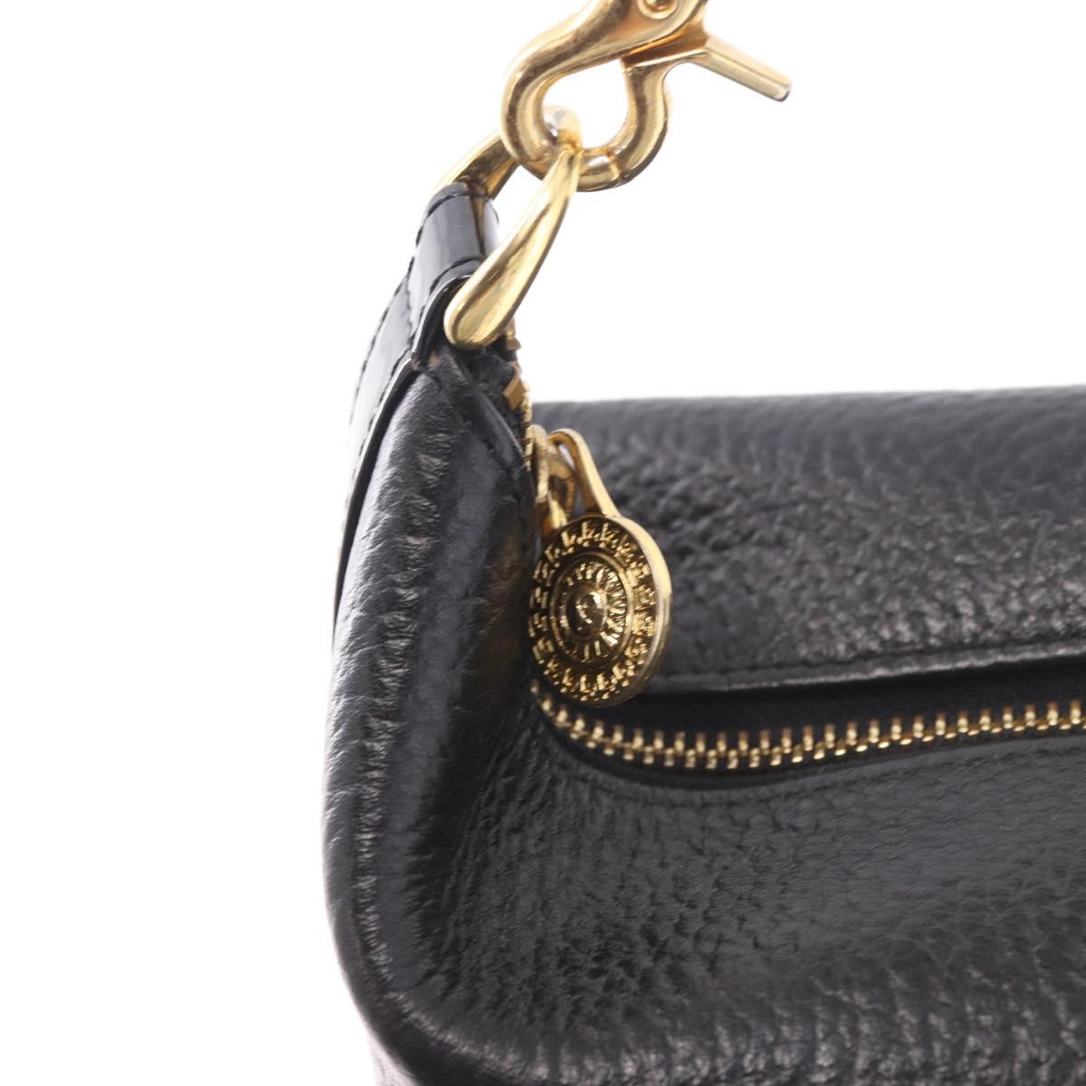 VERSACE Chain Hand Bag Leather Black Gold Auth bs35661A