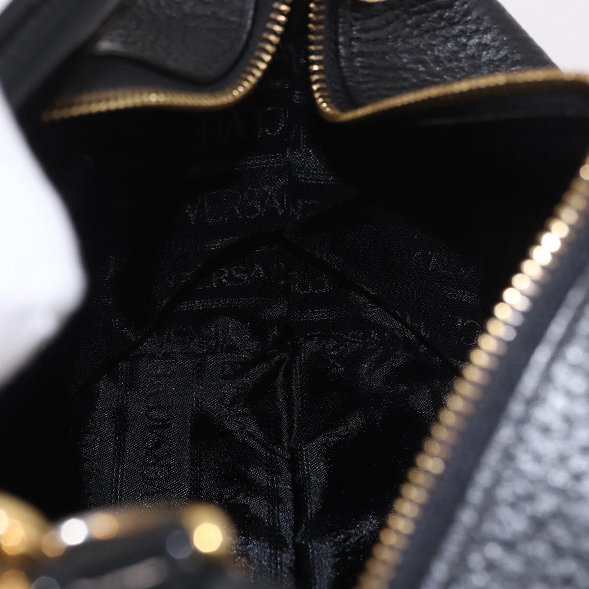 VERSACE Chain Hand Bag Leather Black Gold Auth bs35661A