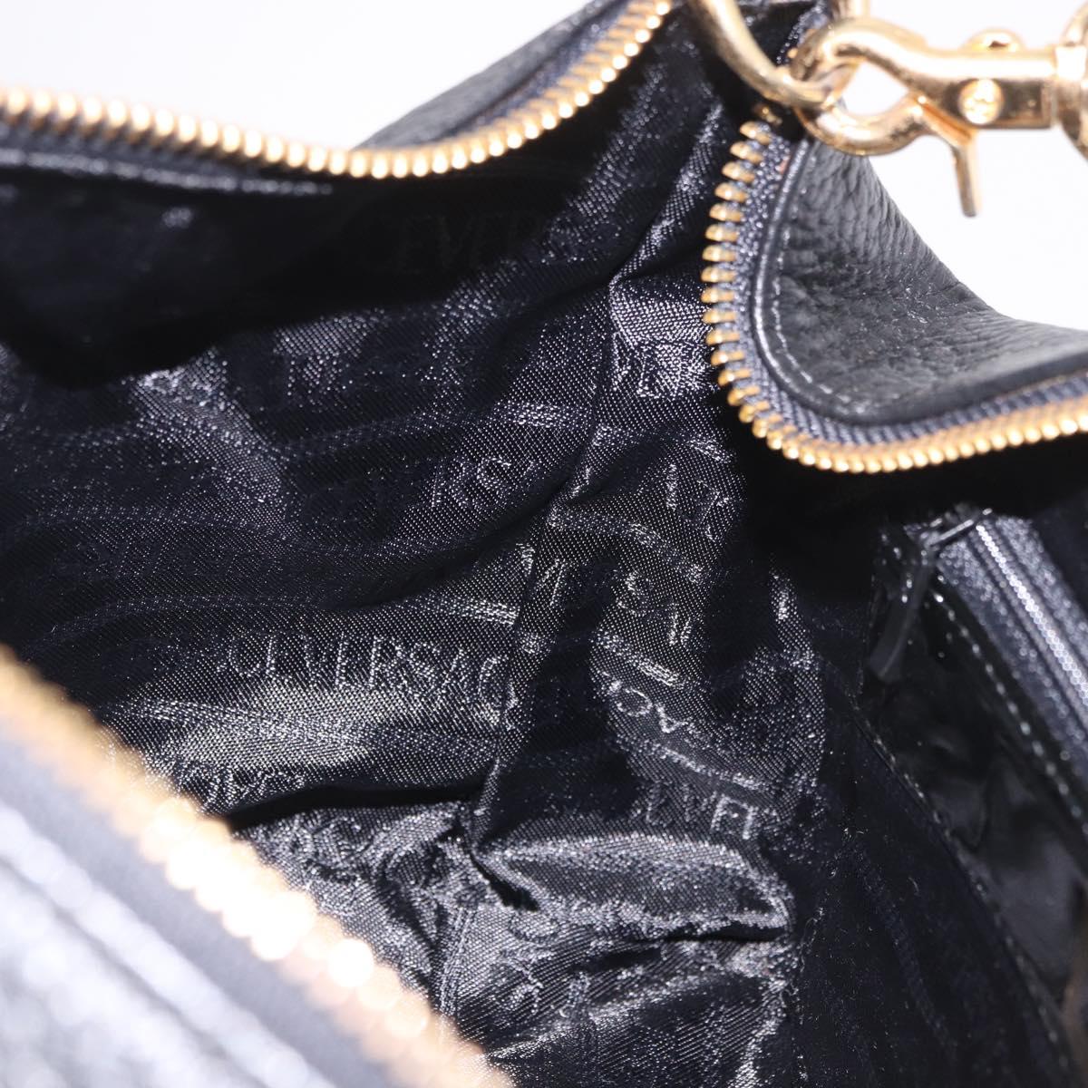 VERSACE Chain Hand Bag Leather Black Gold Auth bs35661A