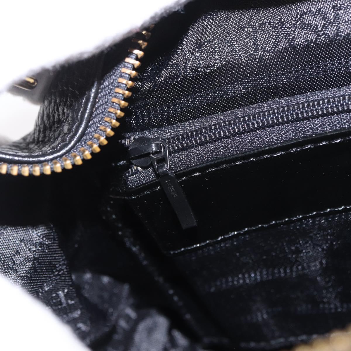 VERSACE Chain Hand Bag Leather Black Gold Auth bs35661A