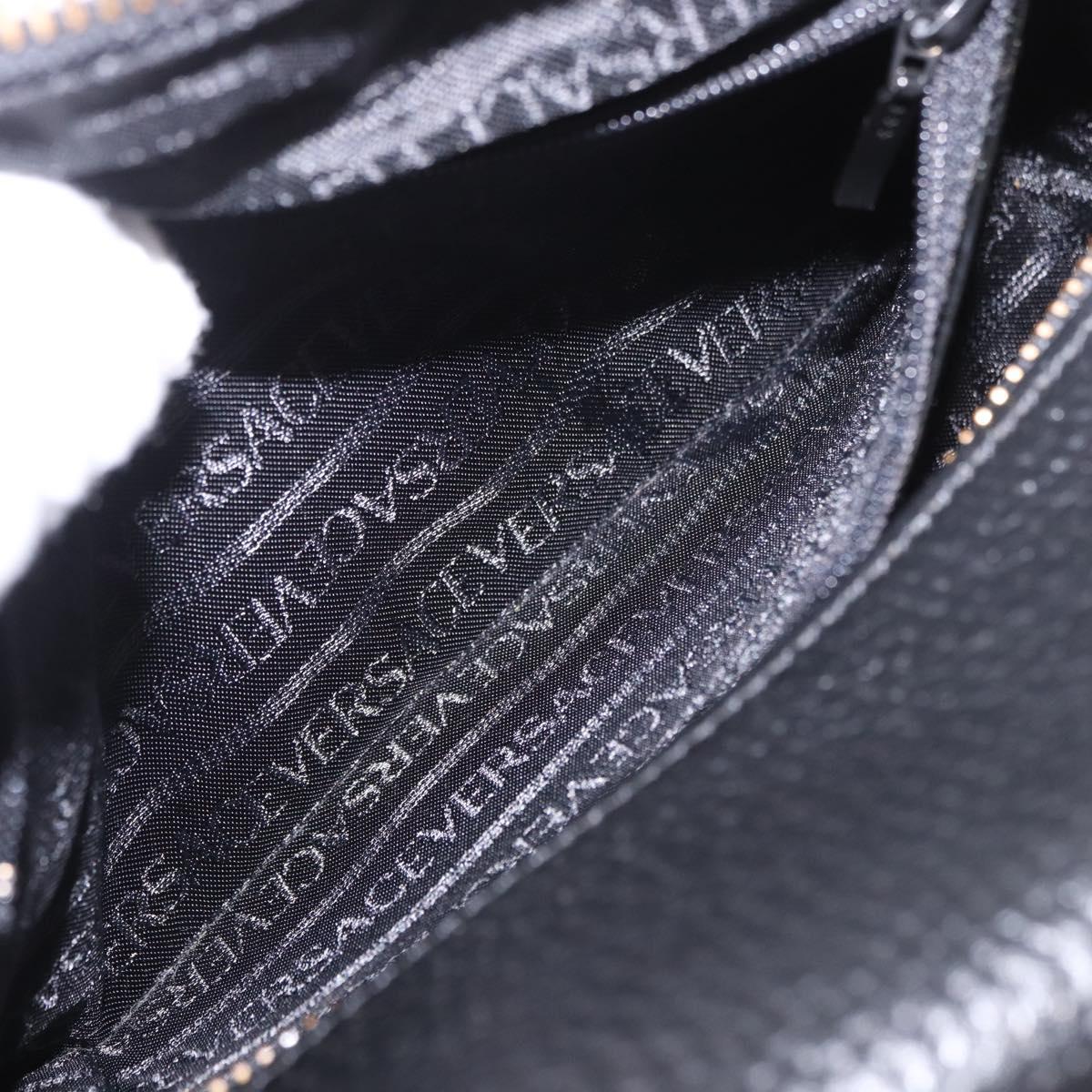 VERSACE Chain Hand Bag Leather Black Gold Auth bs35661A