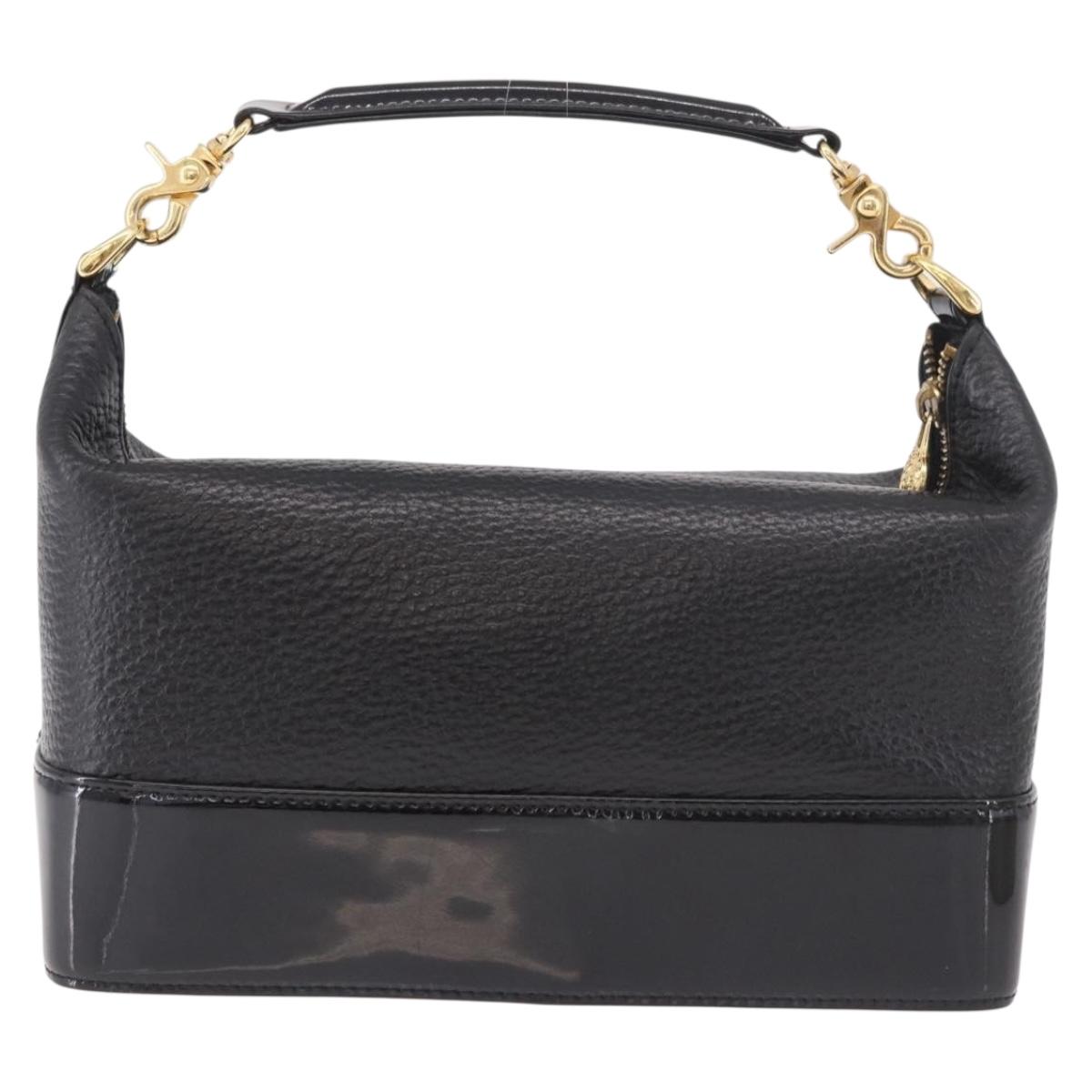 VERSACE Chain Hand Bag Leather Black Gold Auth bs35661A