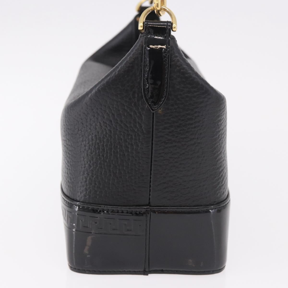 VERSACE Chain Hand Bag Leather Black Gold Auth bs35661A