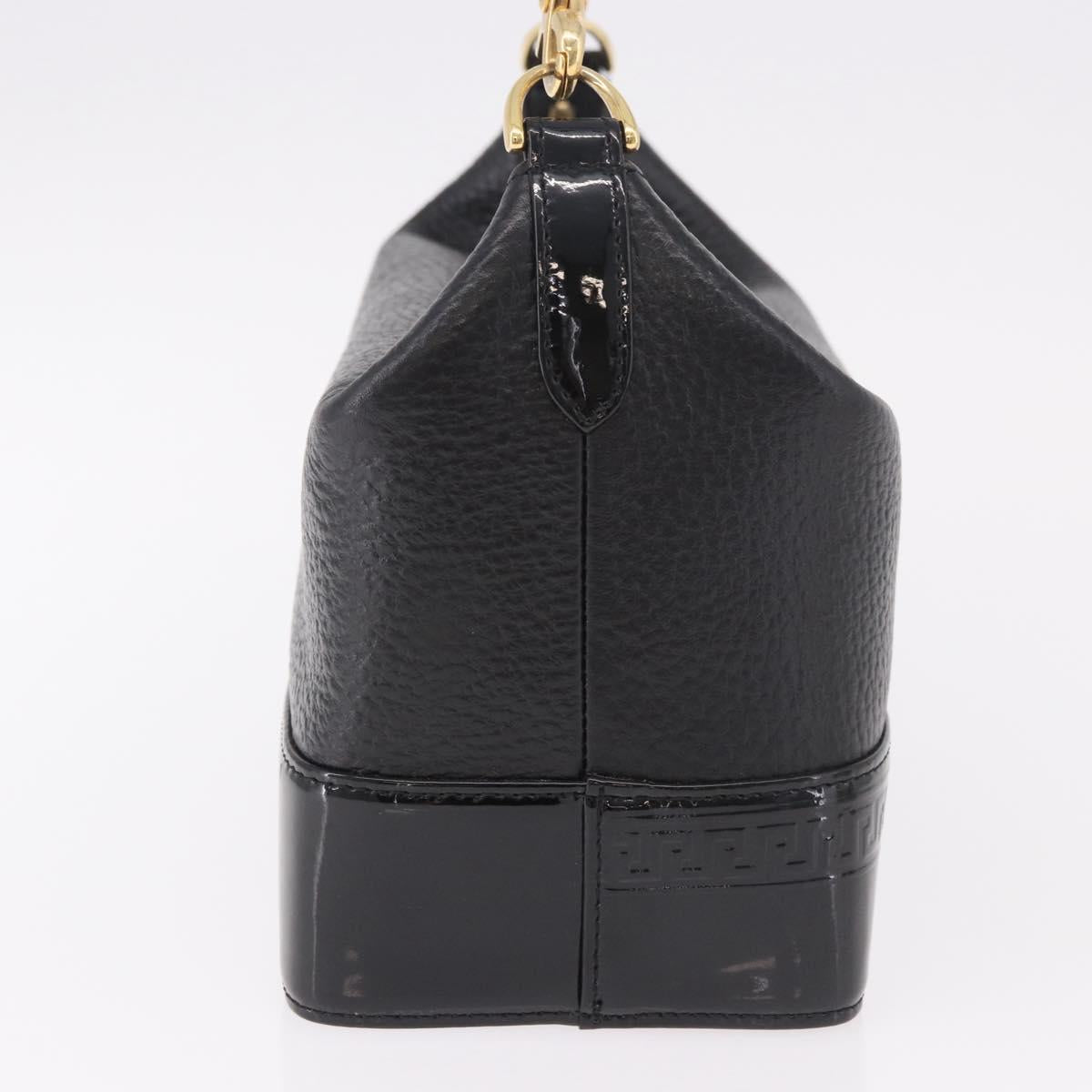 VERSACE Chain Hand Bag Leather Black Gold Auth bs35661A