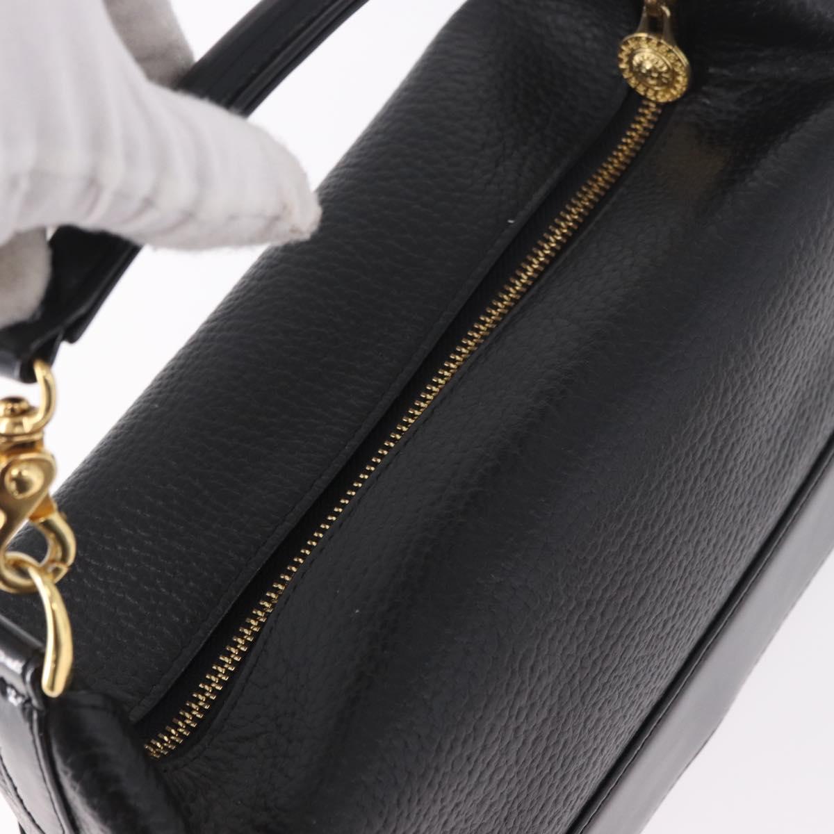VERSACE Chain Hand Bag Leather Black Gold Auth bs35661A