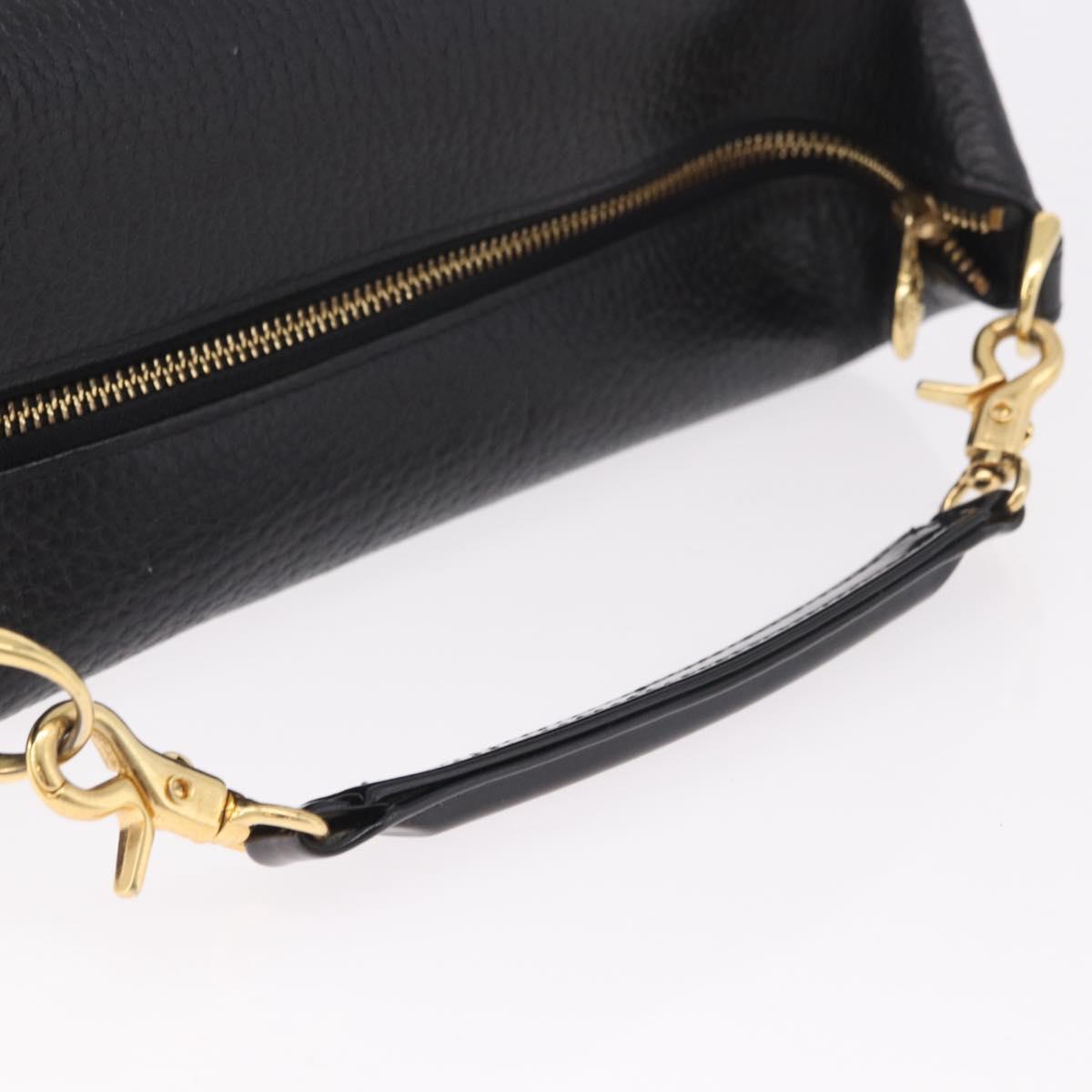 VERSACE Chain Hand Bag Leather Black Gold Auth bs35661A