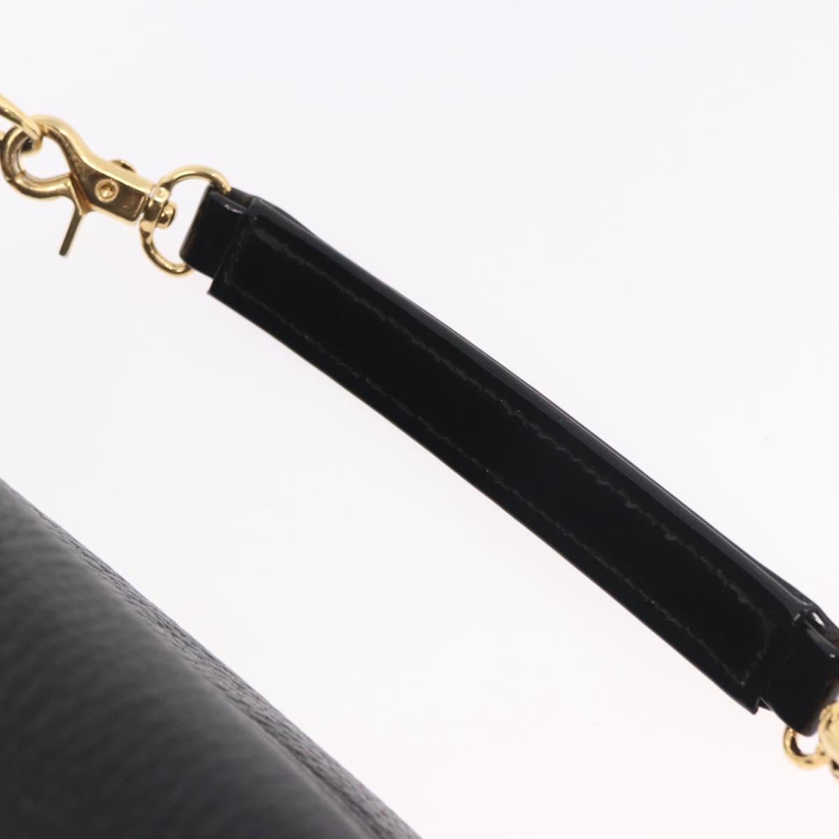 VERSACE Chain Hand Bag Leather Black Gold Auth bs35661A