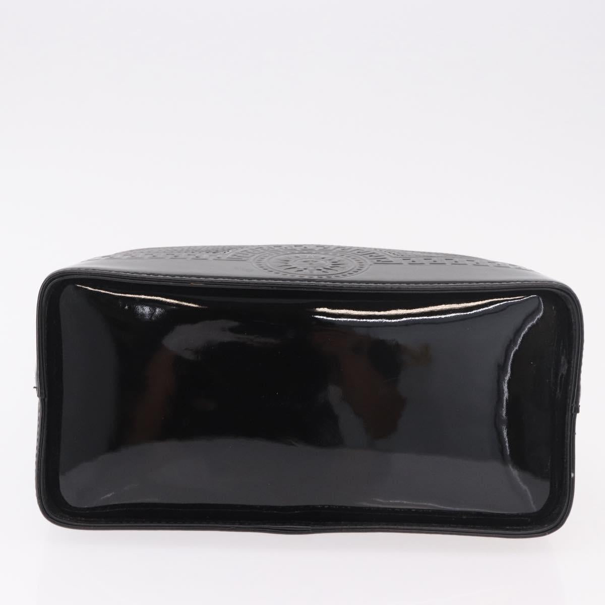 VERSACE Chain Hand Bag Leather Black Gold Auth bs35661A