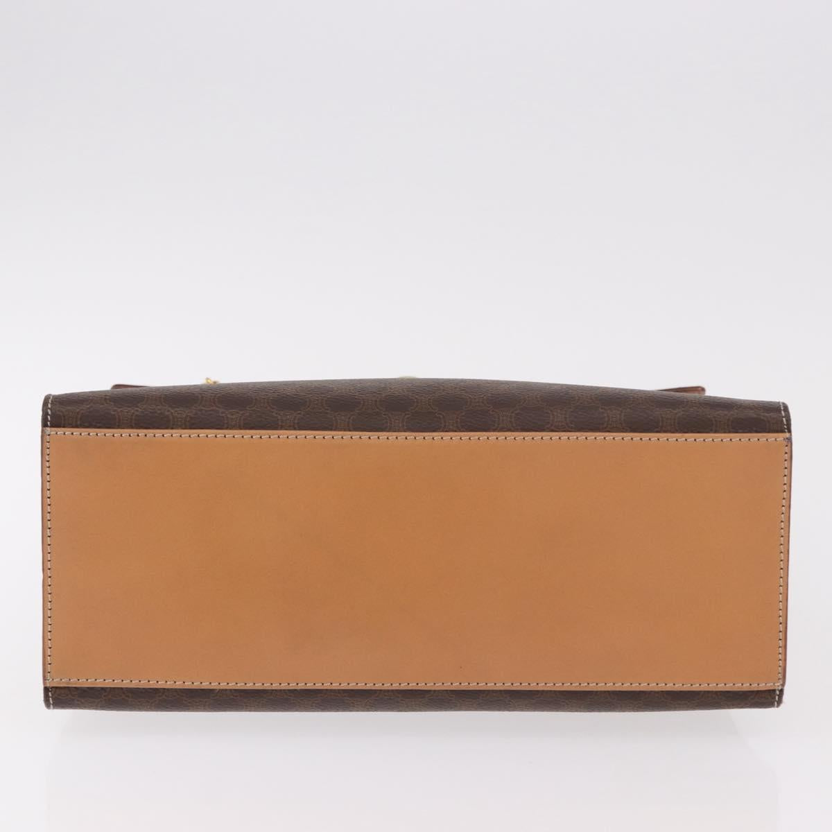 CELINE Macadam Canvas Hand Bag PVC Leather Brown Gold Auth bs35662