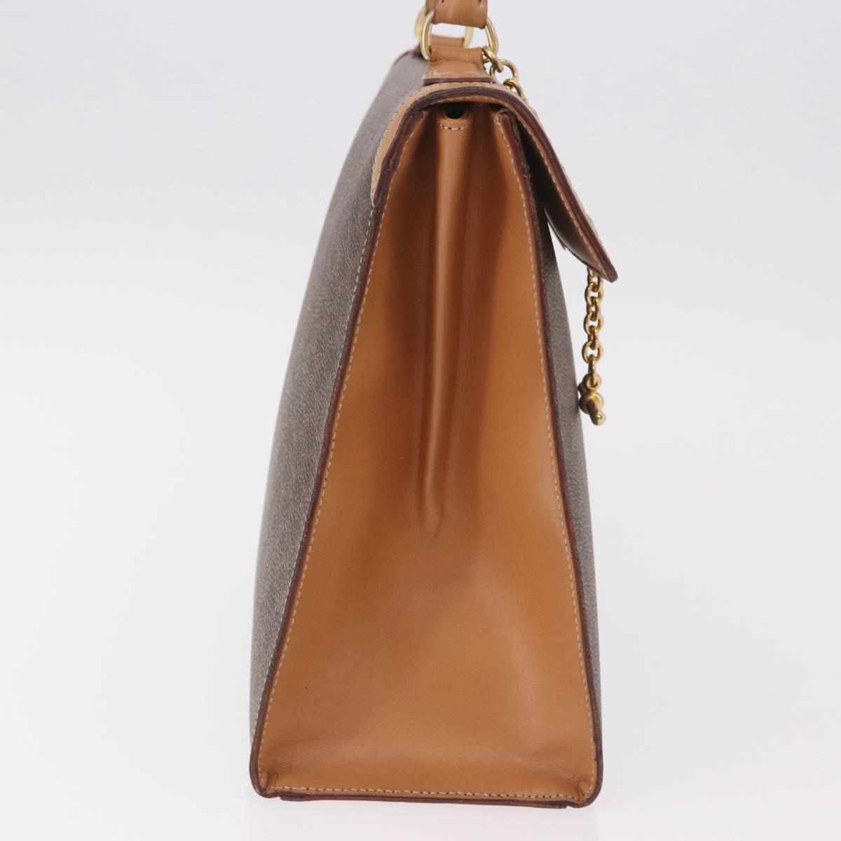 CELINE Macadam Canvas Hand Bag PVC Leather Brown Gold Auth bs35662