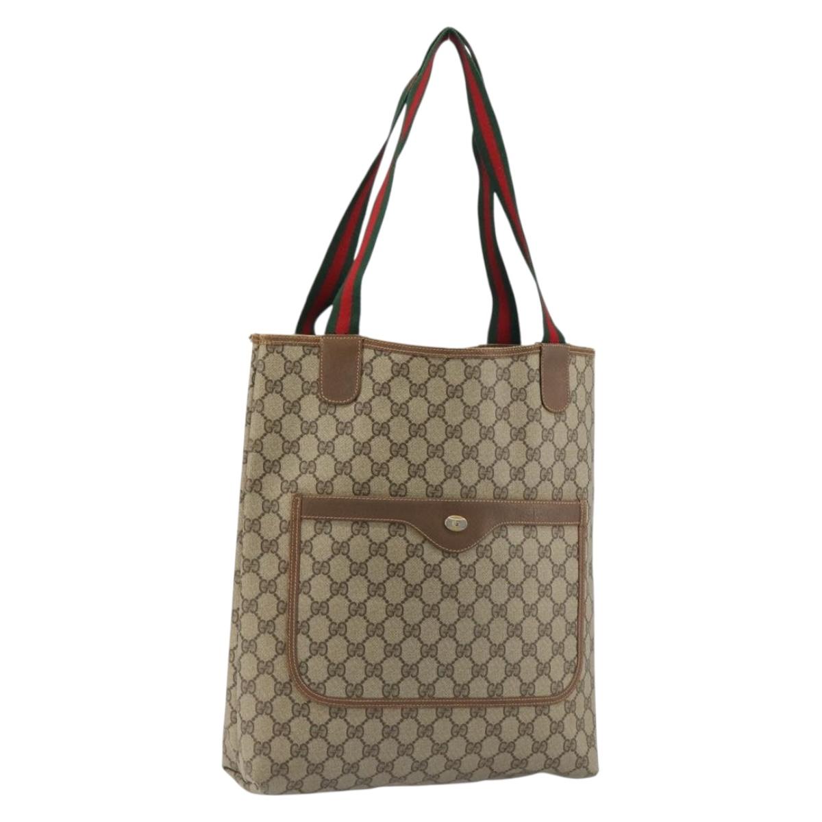 GUCCI GG Supreme Web Sherry Line Tote Bag PVC Beige 39 02 003 Auth bs35666