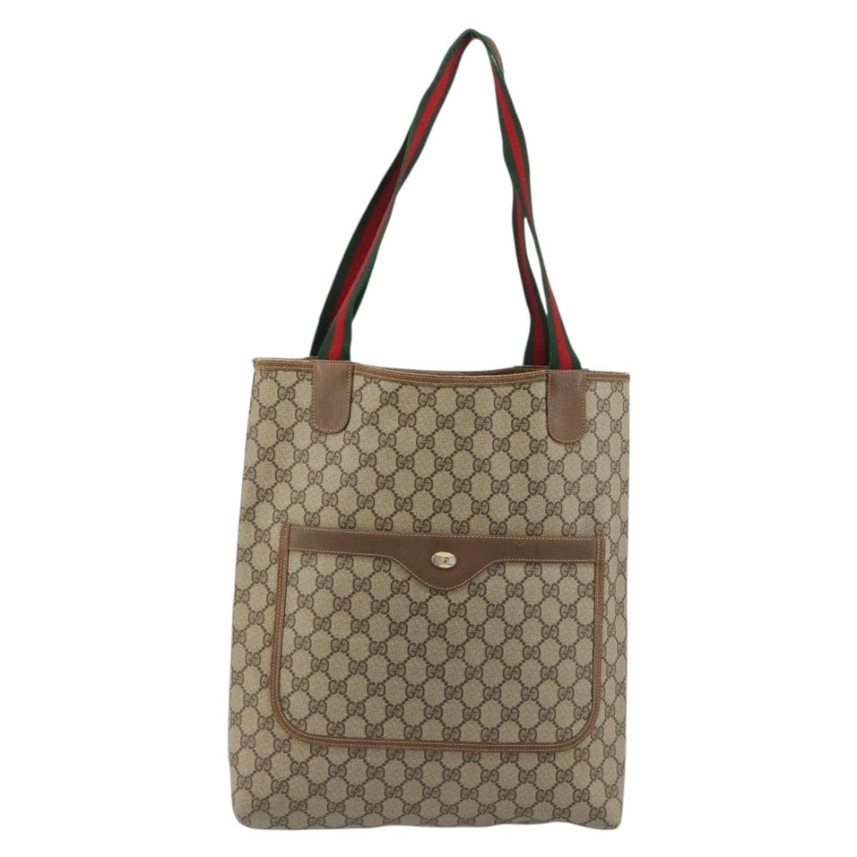 GUCCI GG Supreme Web Sherry Line Tote Bag PVC Beige 39 02 003 Auth bs35666
