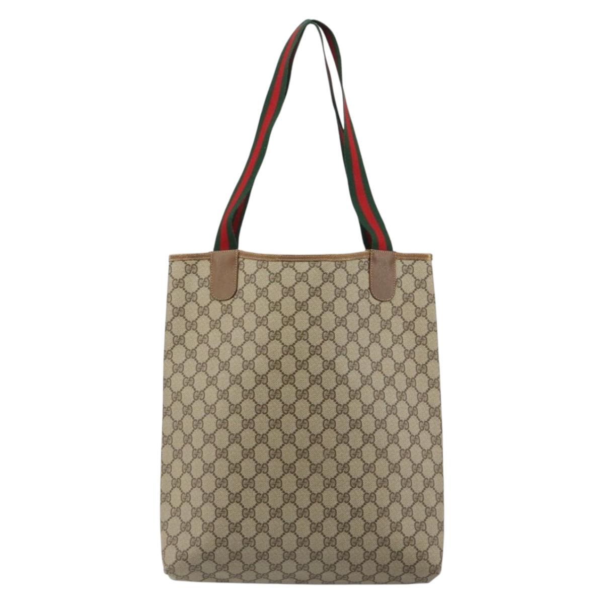 GUCCI GG Supreme Web Sherry Line Tote Bag PVC Beige 39 02 003 Auth bs35666