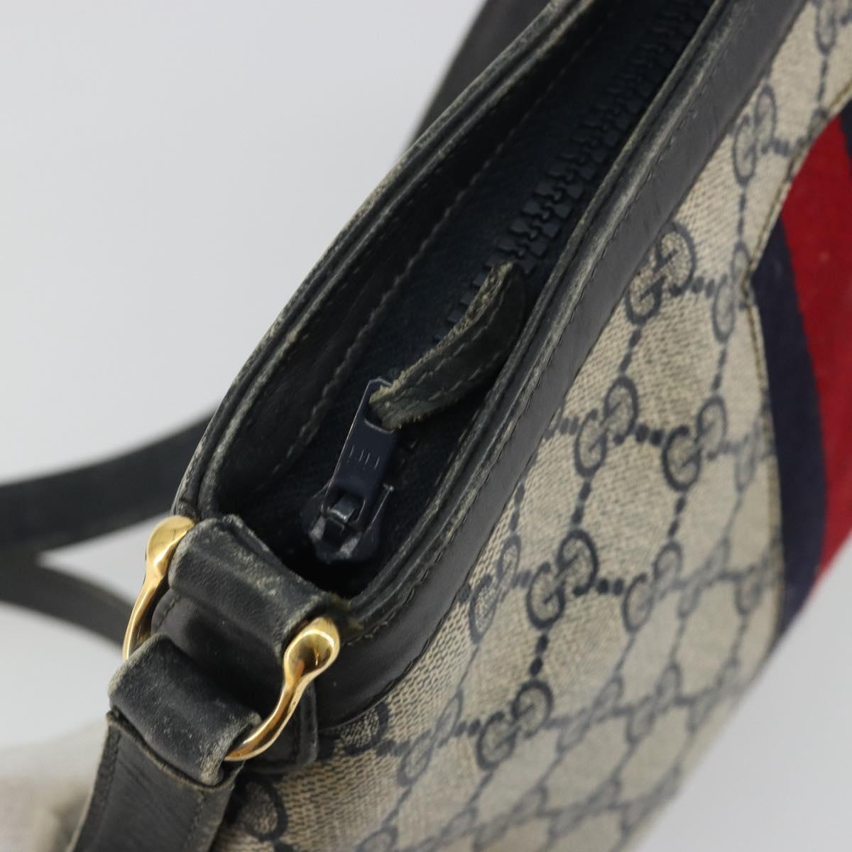 GUCCI GG Supreme Sherry Line Shoulder Bag PVC Navy Gold Auth bs35667