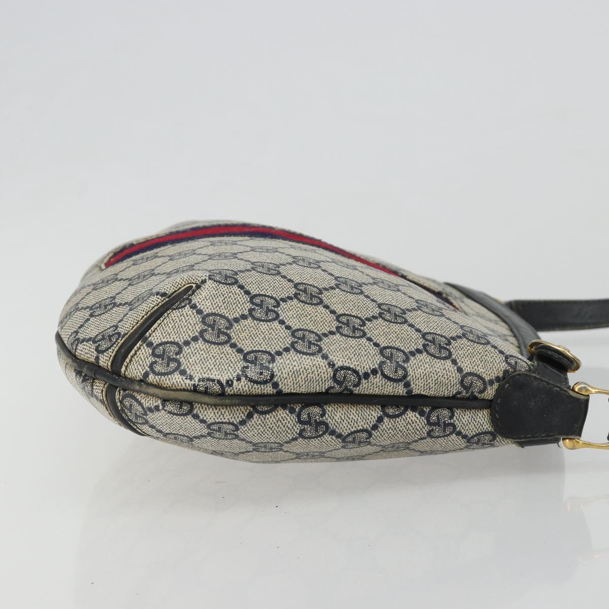 GUCCI GG Supreme Sherry Line Shoulder Bag PVC Navy Gold Auth bs35667