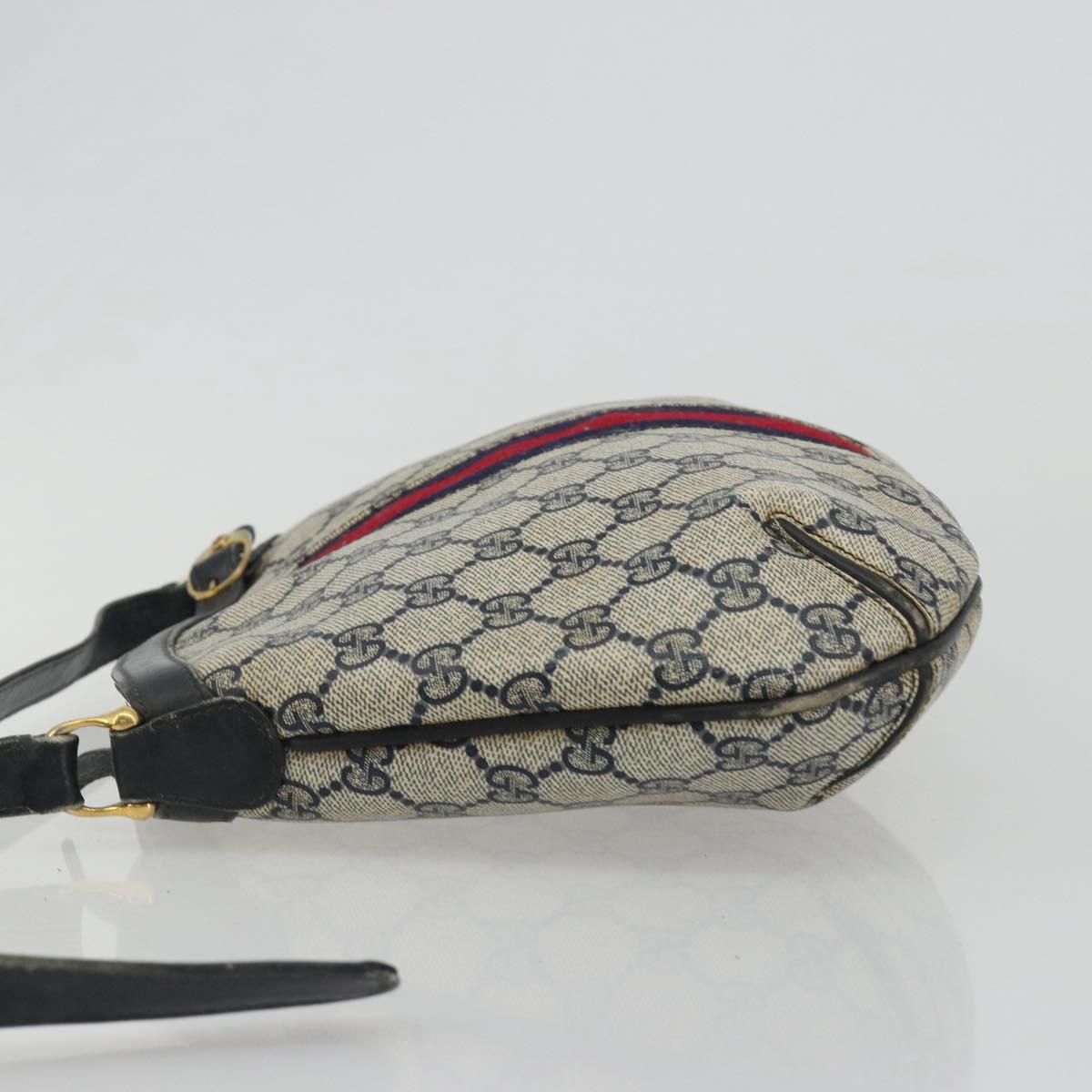 GUCCI GG Supreme Sherry Line Shoulder Bag PVC Navy Gold Auth bs35667