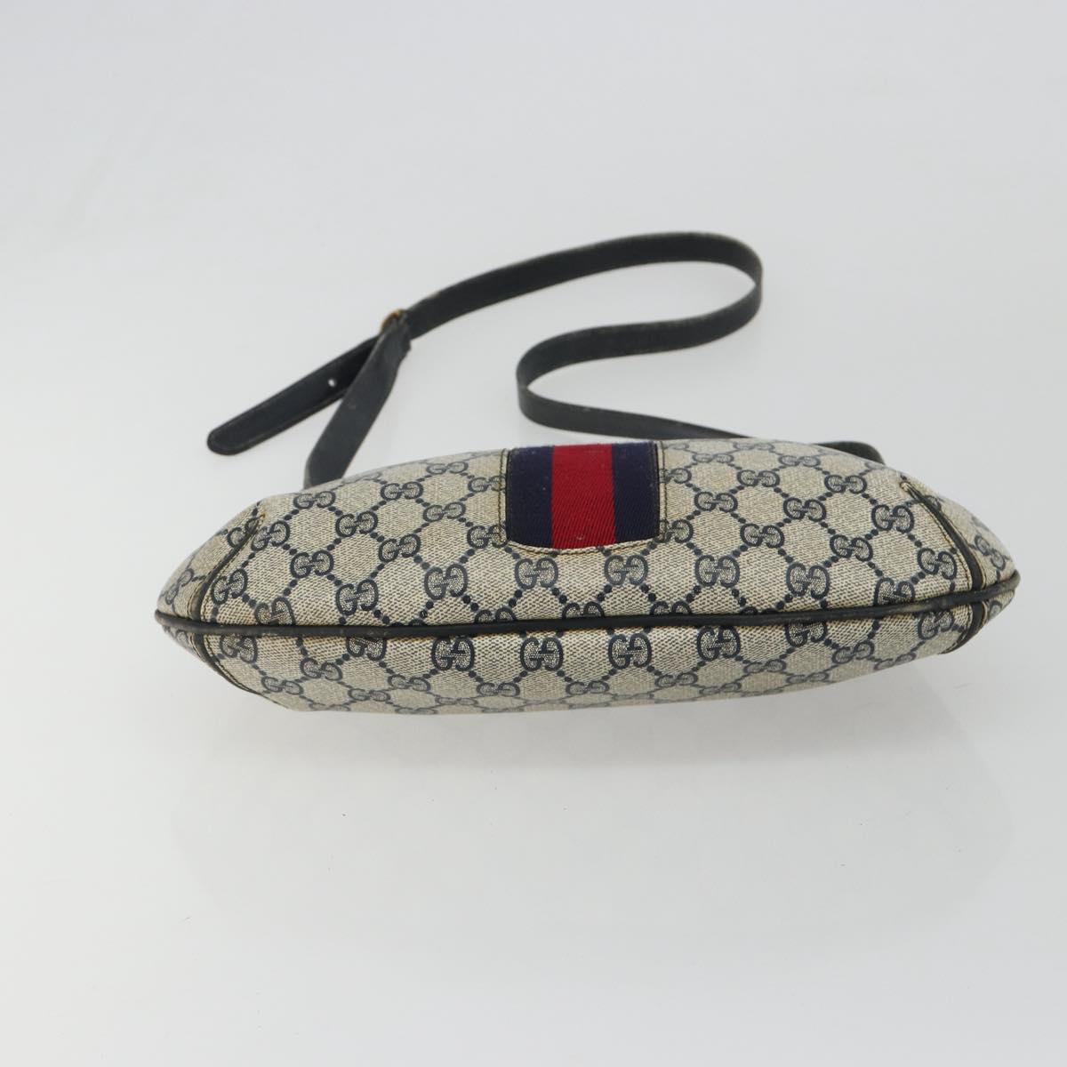 GUCCI GG Supreme Sherry Line Shoulder Bag PVC Navy Gold Auth bs35667