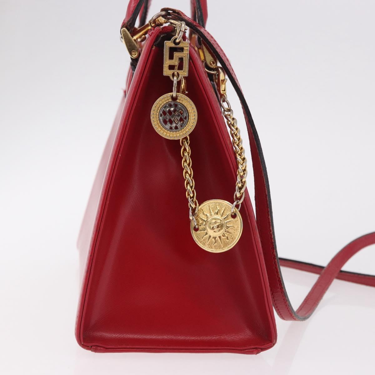 Gianni Versace Hand Bag Leather 2way Red Gold Auth bs35668