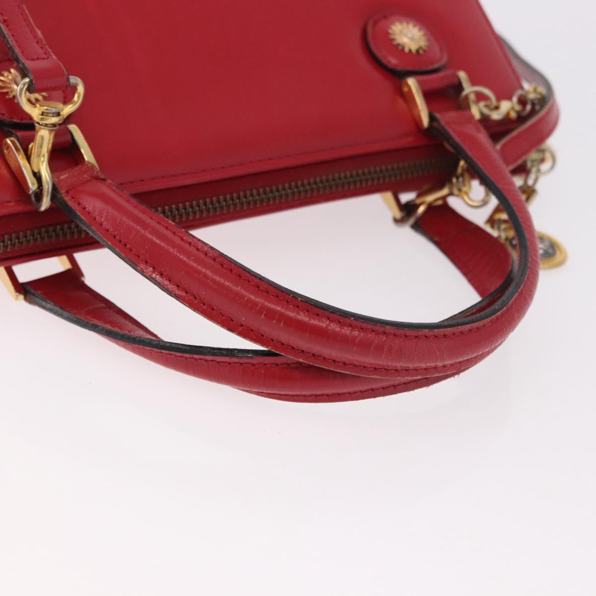 Gianni Versace Hand Bag Leather 2way Red Gold Auth bs35668